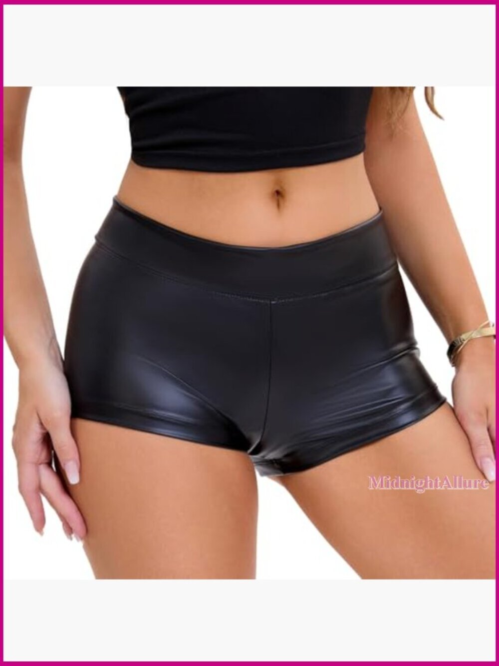 High Waist Faux Leather Shorts Stretchy Legging Style Zipper Closure - Picture 6 of 6